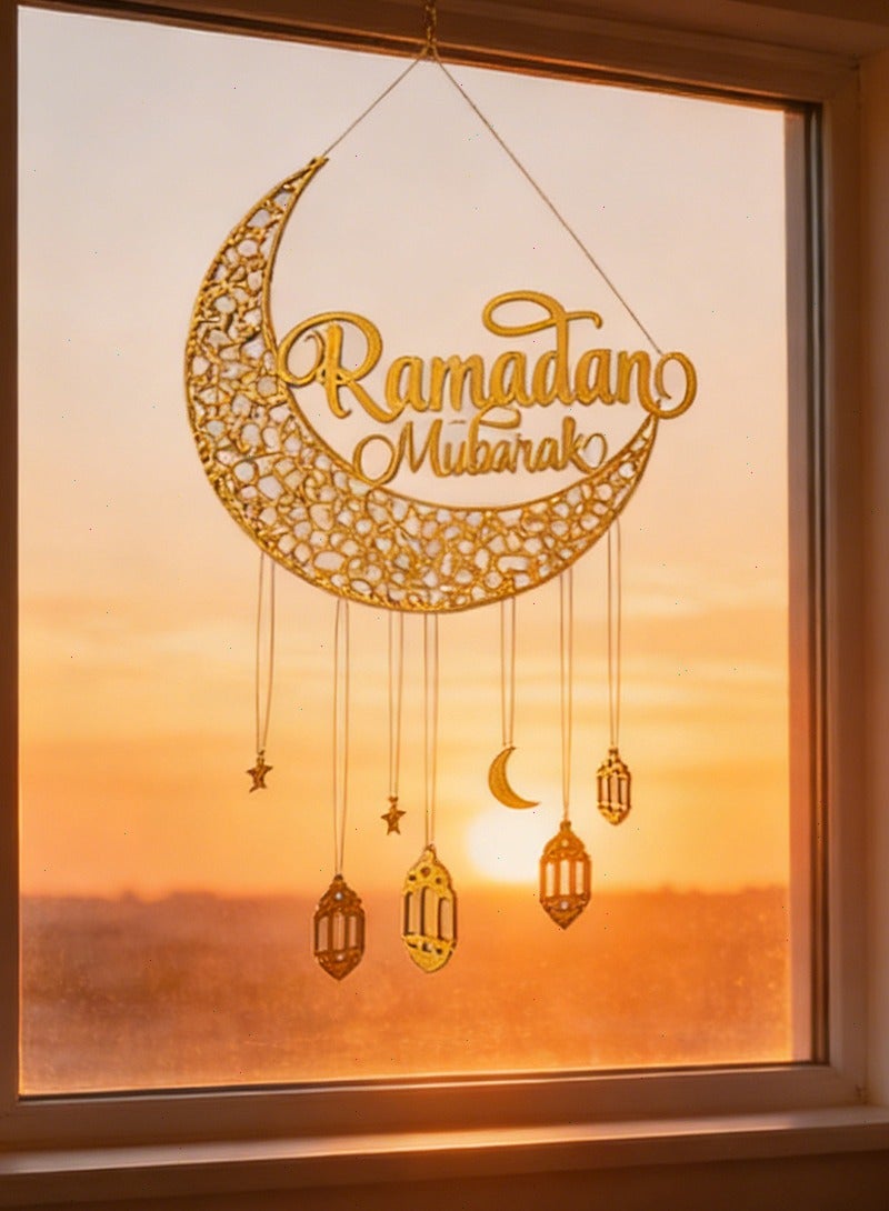 زينة رمضان، زينة رمضان الخشبية عيد مبارك - قلادات القلعة النجم والقمر، زينة معلقة احتفالية للمنزل هدية - Image 1